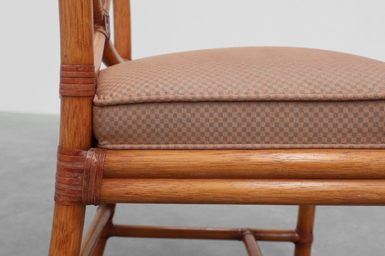 Image 1 of Set of 6 bamboo dining room chairs with geometric upholstery by Gasparucci, Italy 1980s