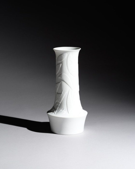 Image 1 of Cuno Fischer Grote vaas Hutschenreuther Bisque Porselein Op Art Reliëf H32cm MCM