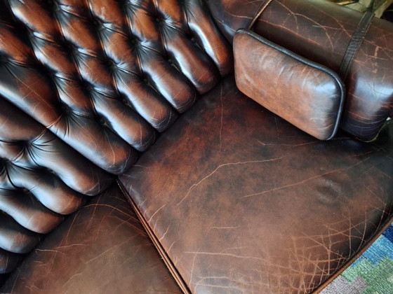 Image 1 of Chesterfield 3-Seater Chestnut Coloured Leather Sofa