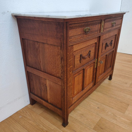 Image 1 of Buffet, commode, chiffonnier, meuble-lavabo ancien avec plateau en marbre