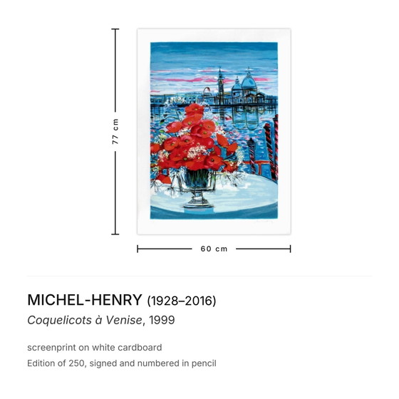 Von Michel-Henry signierter Siebdruck „Coquelicots à Venise“ 1999 – Lithographien & Drucke, Paper (photo 3 of 5)