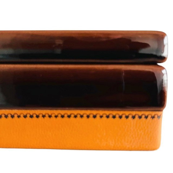 Image 1 of Vintage mid-century SC3 Italy jewelry box nubuck ceramic leather 1970s