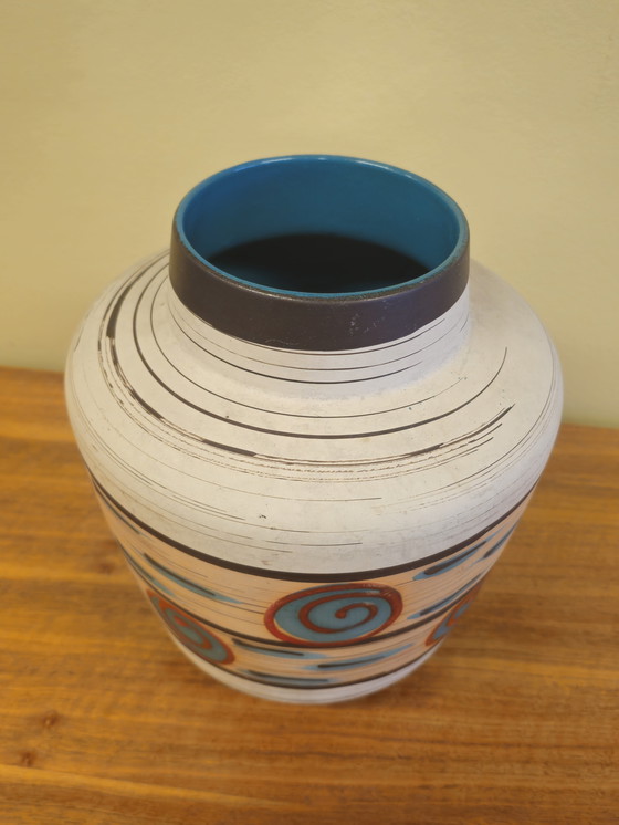 Image 1 of Vintage West Germany Vase Vase Blue Red