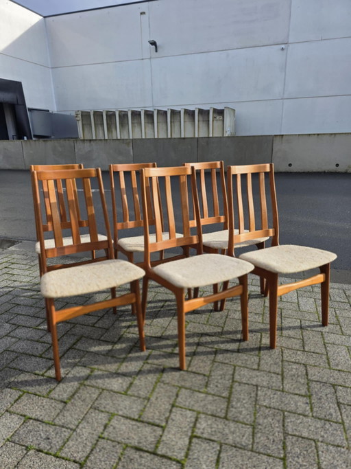 Set di 6 sedie danesi in teak Schionning & Elgaard – condizioni eccezionali, rivestimento originale