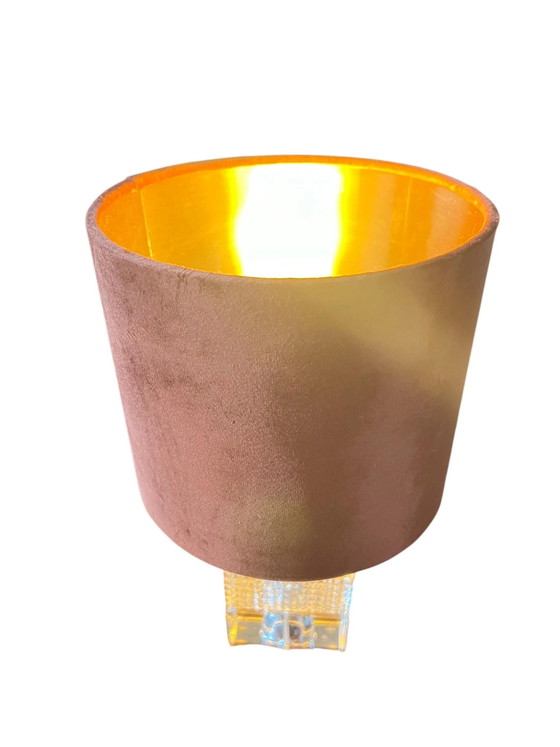 Richard Essig Mid Century Tafellamp met glazen voet en fluwelen kap, Pantone Kleur van het Jaar 2025 Mocha (photo 7 of 9)