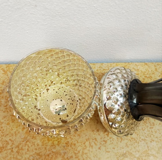 Image 1 of Vintage pineapple candy dish in reverse-painted glass