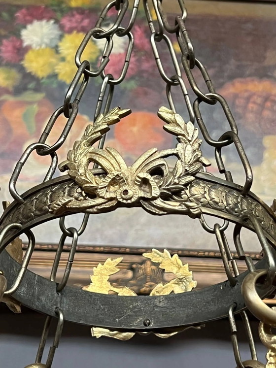 Prächtiger Art-Deco-Kronleuchter mit der Signatur „Noverdy France“. – Pendelleuchten, Bronze, Glass, Art Deco (photo 4 of 10)