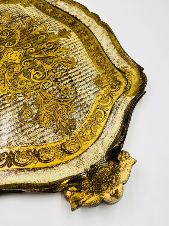 Grande vassoio fiorentino barocco in legno dorato, Accessori da tavola, Klassiek (foto 3 di 15)