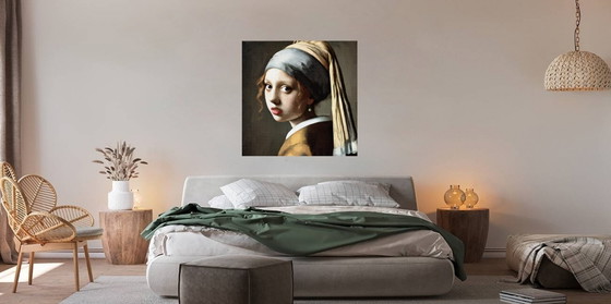 Image 1 of Framed Canvas Print "Girl with a Pearl Earring" by Johannes Vermeer / Wall Art