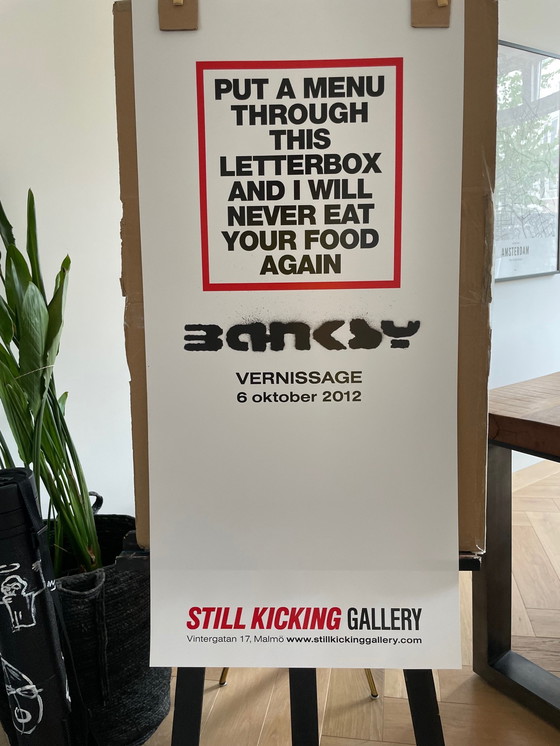 Image 1 of Affiche d'exposition Banksy, Vernissage 2012, Put a Menu, Still Kicking Gallery, Malmo