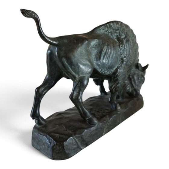 Bull Sculpture in Ceramic by EJM, Germany, 1930, Green, Klassiek (photo 7 of 13)