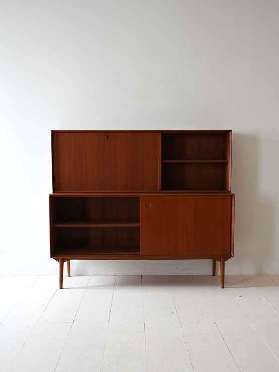 Image 1 of Danish Vintage Sideboard with Drop-Down Door and Sliding Panels
