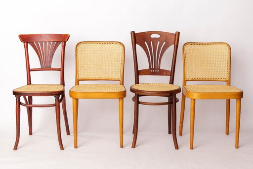 Set of 4 Restored Viennese Café Chairs – Early 20th Century, Hand-Caned Seats