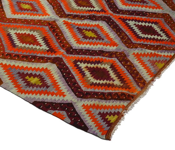 Tappeto turco vintage Usak Kilim 257x170 cm – Tessuto a mano in lana con audace motivo geometrico a rombi, (photo 6 of 10)