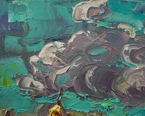 Original Oil Painting Summer Field Landscape Cloudy Horizon – Paintings & Drawings, Canvas (photo 7 of 8)