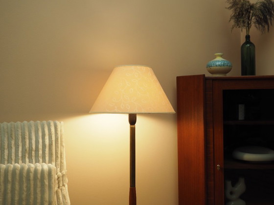 Danish floor lamp with wood and metal base, botanical fabric shade, 1960s, Floor lights, Textile, Multi Color (photo 4 of 13)