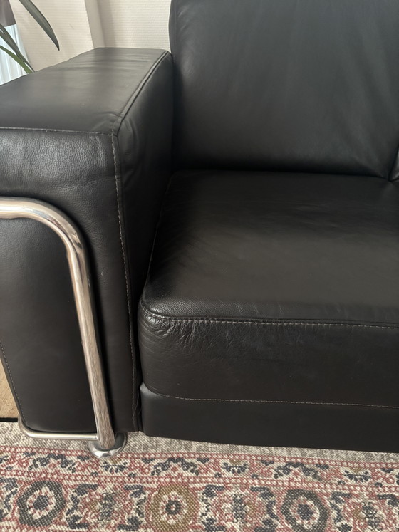 Leren 2-Zits Bank Le Corbusier Stijl Met Chroom Frame – 2 zitsbanken, Leather, Chrome (photo 3 of 7)