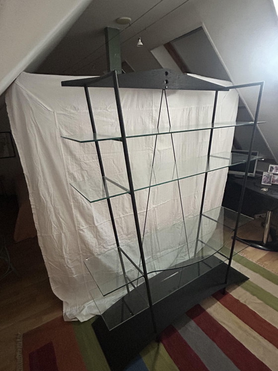 Image 1 of Vintage Minimalist Mobimetal Glass & Steel Book/TV Stand