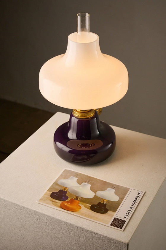 Fog & Mørup El-Oline Purple Table Lamp, Denmark, 1960s, Glass, Brass, White (photo 8 of 9)