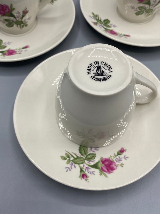 Ensemble de 3 tasses et soucoupes en porcelaine – Motif Rose – Boshan China – Objets déco (photo 4 of 4)