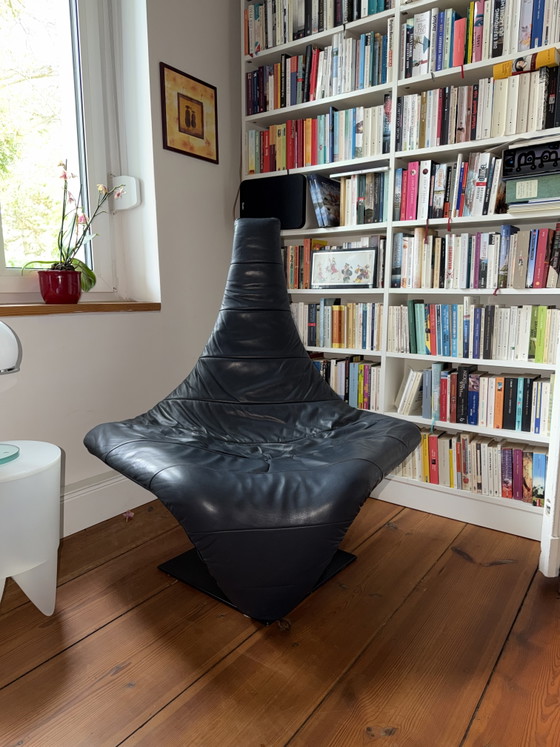 Poltrona Harvink Turner, Jack Crebolder, pelle blu scuro, 1987 con fattura originale – Poltrone, Leather (photo 2 of 6)