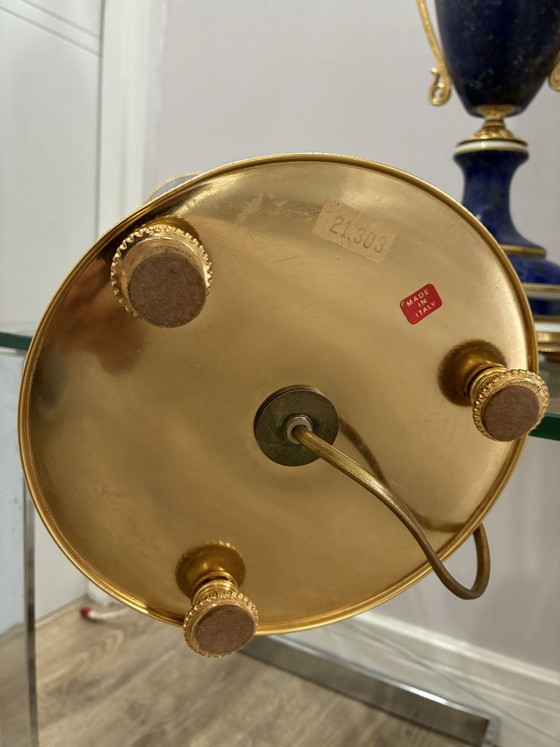 Pair of Giulia Mangani Cobalt Blue Porcelain Table Lamps, 1990s, Brass (photo 6 of 8)