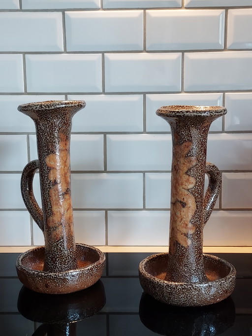 2x Stoneware Candleholders