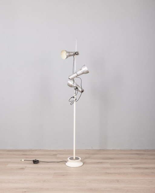 Lampadaire Vintage 70s Chrome et Métal Blanc Design Italien