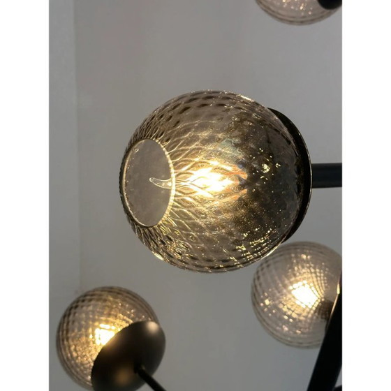 Image 1 of Sphères contemporaines en verre fumé « Ballotton » attribuées au lustre Sputnik de Murano par Simoeng