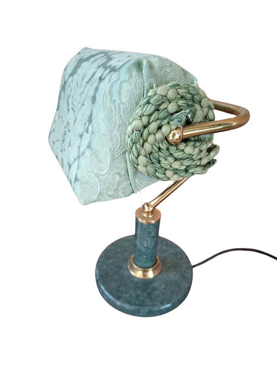Image 1 of Vintage Desk Lamp in Green Marble and Brass, One-of-a-kind, Handcrafted, 1980s