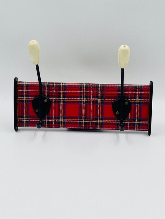 Image 1 of Vintage red tartan coat rack from the 1970s