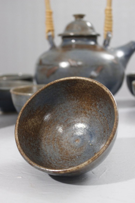 Image 1 of Taber Workshop in Vallauris - Japanese-style stoneware tea set, 8 pieces, France, 1970s