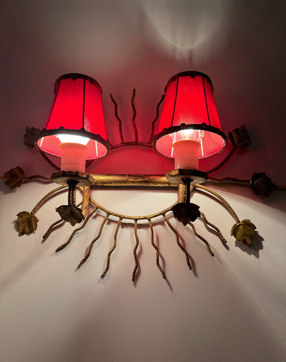 Image 1 of Applique da parete a forma di sole con foglie dorate, anni '60