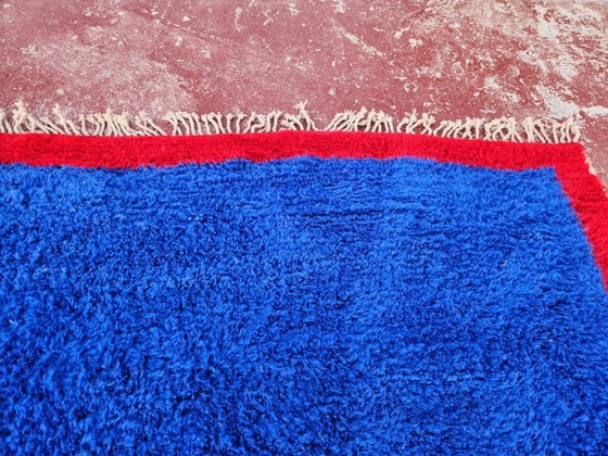 Image 1 of Bold Blue Moroccan Rug 250x180 cm – Handmade Berber Wool Rug – Contemporary Beni Ourain Carpet – Modern Statement Area Rug