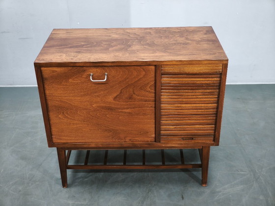 1960s Danish Modern Beech Wood Bar Cabinet with Tambour Door, Chest of drawers, Brown (photo 2 of 16)