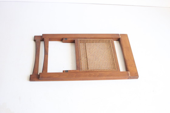 Image 1 of Sedie pieghevoli in legno con seduta in rattan, set di due anni &#39;70