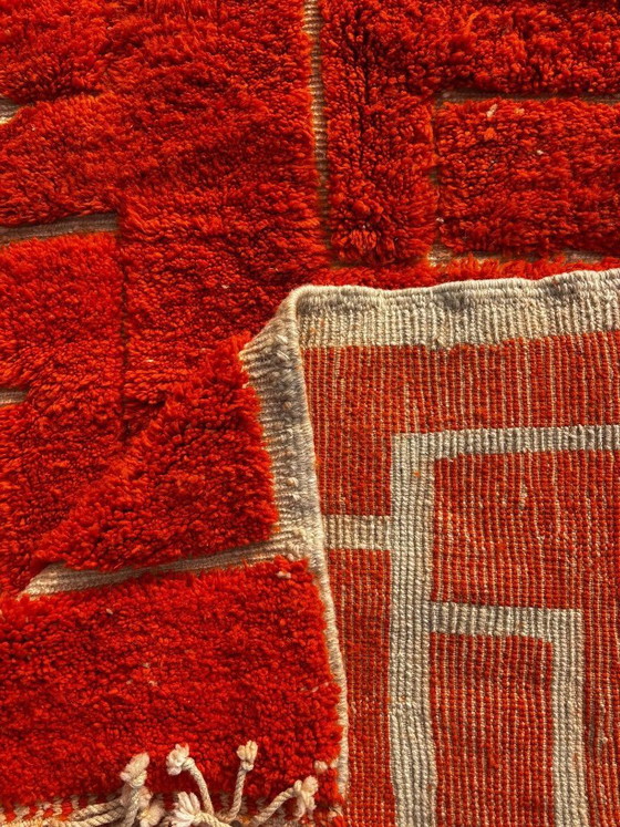 Image 1 of Handmade Moroccan Mrirt Rug – Burnt Orange Wool Rug 200x300 cm – Modern Textured Carpet – Bold Abstract Design – Large Living Ro