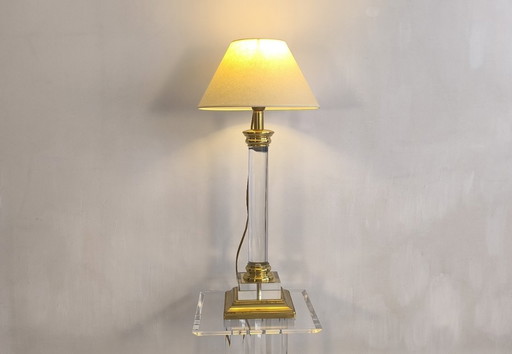 😍✨ Elegant vintage 70s/80s column lamp by "Le Dauphin" in acrylic glass and brass with a new lampshade ✨😍
