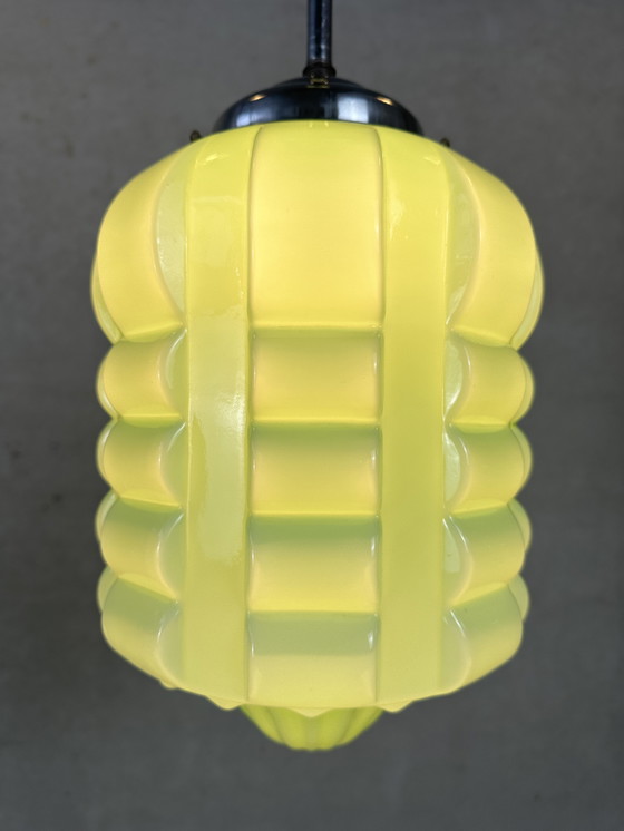 Image 1 of Art deco pendant lamp 'skyscraper' - opaline green