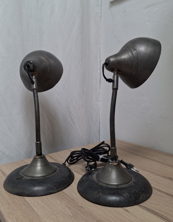 Image 1 of 2 French vintage industrial table lamps. No. 468 and 786.