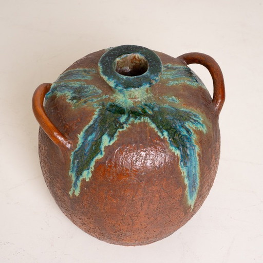 Large Handmade Ceramic Vase with Drip Glaze