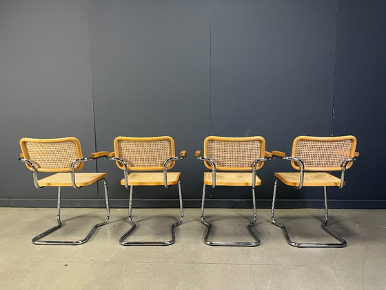 Image 1 of Set van 4 stapelbare vintage fauteuils in Marcel Breuer-stijl, gemaakt in Italië, jaren 70.