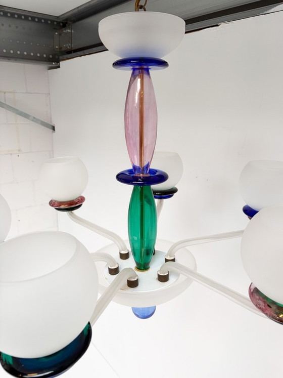 Lampadario italiano in vetro di Murano, anni '60, Metallo, Bianco, Postmodern (foto 5 di 15)