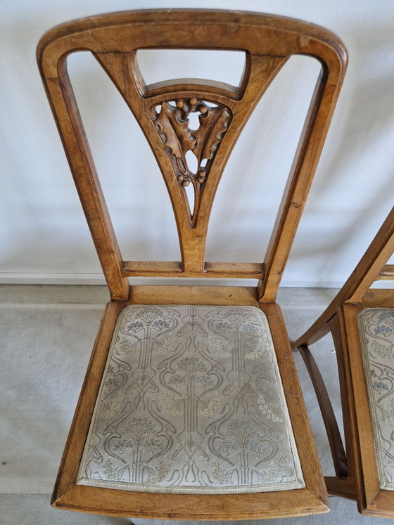 4 Jugendstil Stühle mit floralem Bezug – Esszimmerstühle, Holz (photo 6 of 9)