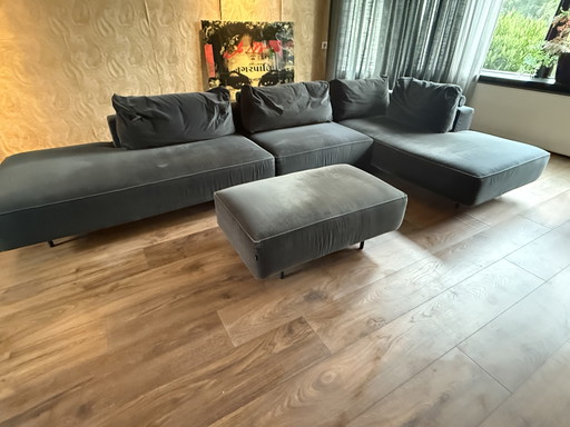 Gelderland elementen bank - antraciet grijs velvet, lig-element & losse poef 