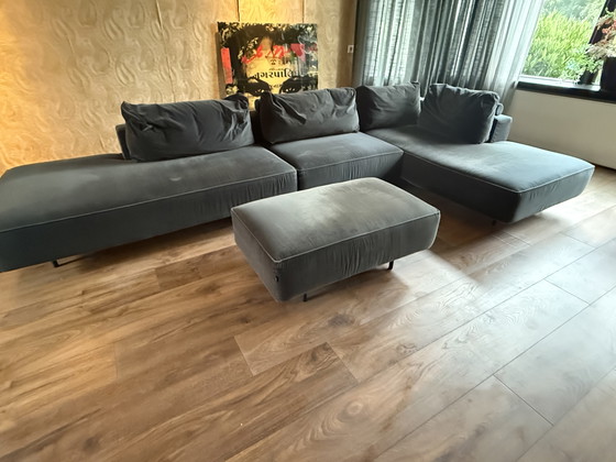 Image 1 of Gelderland elementen bank - antraciet grijs velvet, lig-element & losse poef