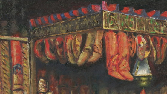 Peinture à l'huile orientaliste – "El Mercader de Zapatillas" – D'après José Villegas Cordero – 60x50 cm (photo 3 of 6)