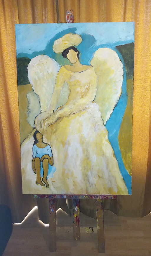 Peinture Ange Signée Neeltje van Sloten 120x80 cm