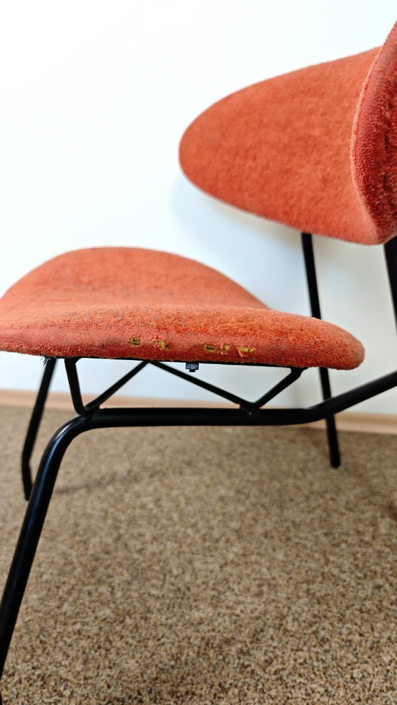 Image 1 of Gastone Rinaldi Chair / Mid Century Modern Italian Design Lounge chair / 1960s Wire Easy Chair / Orange Boucle Retro Furniture