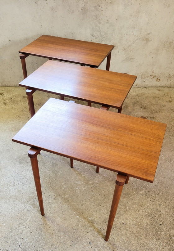 Image 1 of Vintage Teak Nesting Table Set Of Opal 1960s